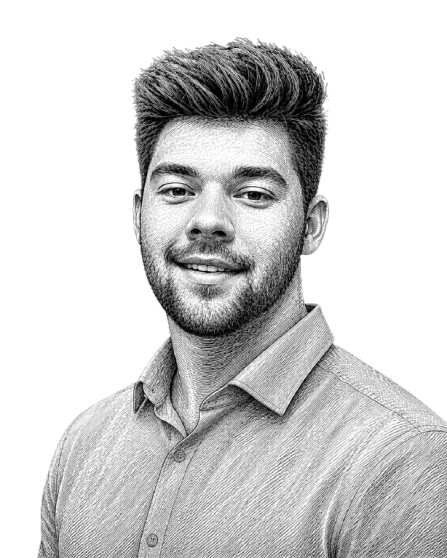 Engraved portrait sketch of Nic Lewis, founder and CEO of Intella, Inc.